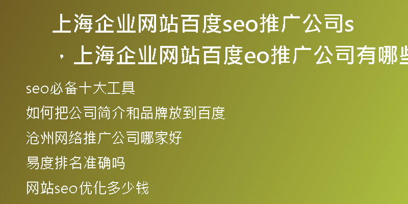 上海企业网站百度seo推广公司，上海企业网站百度seo推广公司有哪些