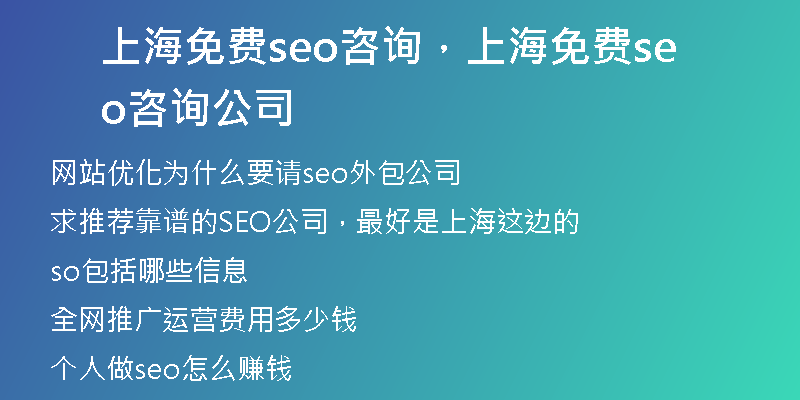 上海免费seo咨询，上海免费seo咨询公司