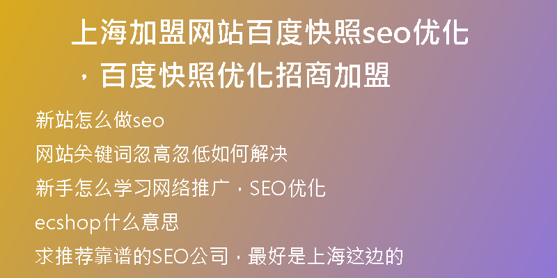 上海加盟网站百度快照seo优化,百度快照优化招商加盟