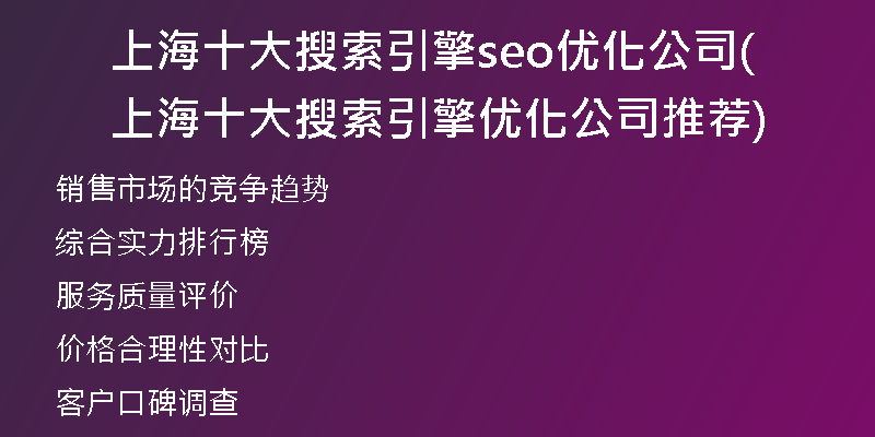 上海十大搜索引擎seo优化公司(上海十大搜索引擎优化公司推荐)