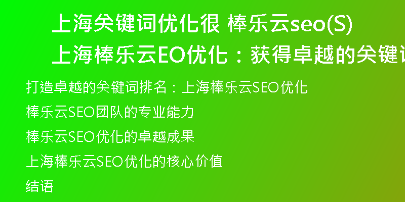 上海关键词优化很 棒乐云seo(上海棒乐云SEO优化：获得卓越的关键词排名)