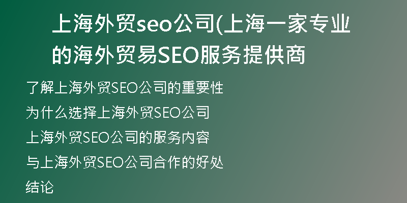 上海外贸seo公司(上海一家专业的海外贸易SEO服务提供商