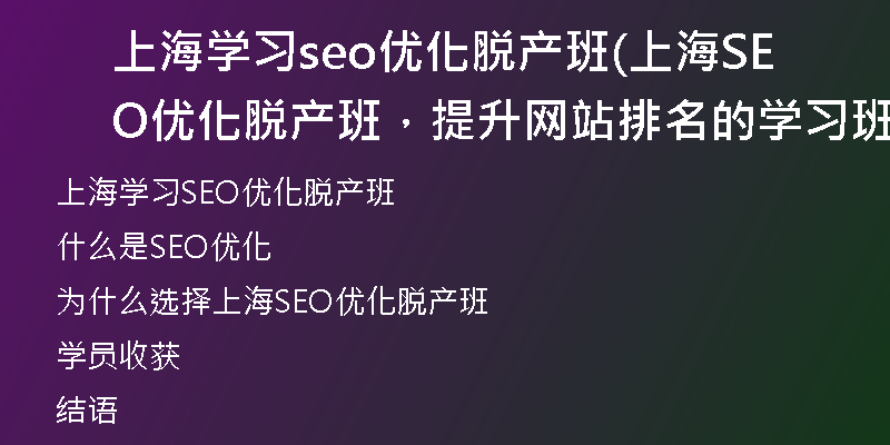 上海学习seo优化脱产班(上海SEO优化脱产班，提升网站排名的学习班)