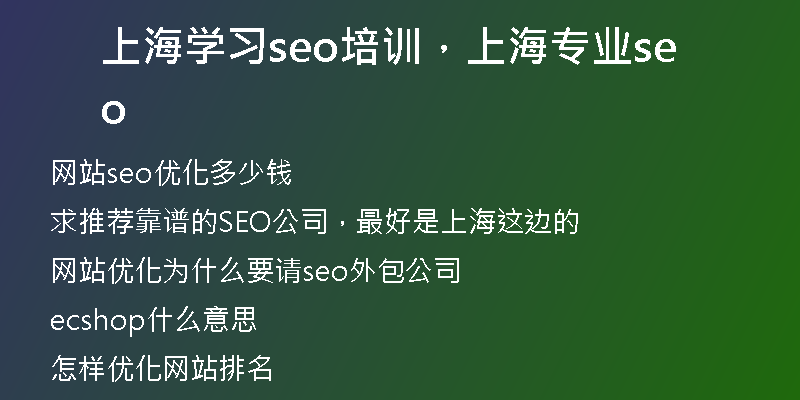 上海学习seo培训，上海专业seo