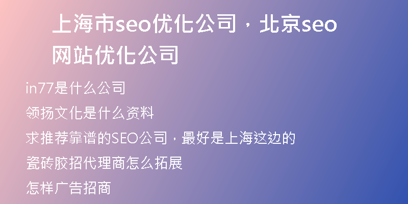 上海市seo优化公司，北京seo网站优化公司