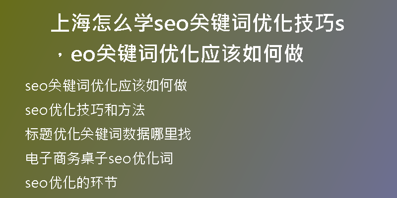 上海怎么学seo关键词优化技巧,seo关键词优化应该如何做