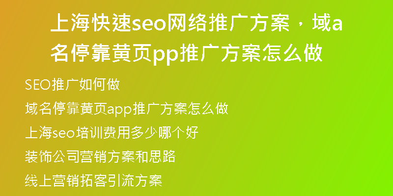 上海快速seo网络推广方案，域名停靠黄页app推广方案怎么做