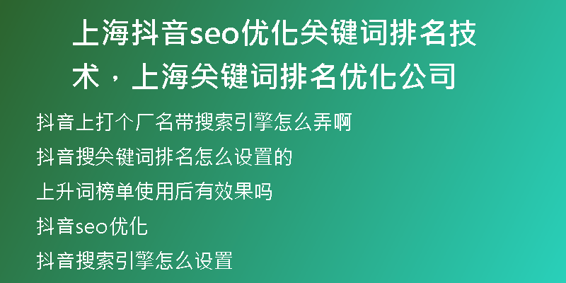 上海抖音seo优化关键词排名技术，上海关键词排名优化公司