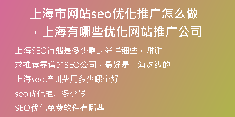 上海市网站seo优化推广怎么做，上海有哪些优化网站推广公司