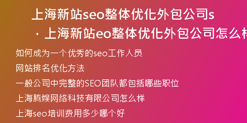 上海新站seo整体优化外包公司，上海新站seo整体优化外包公司怎么样