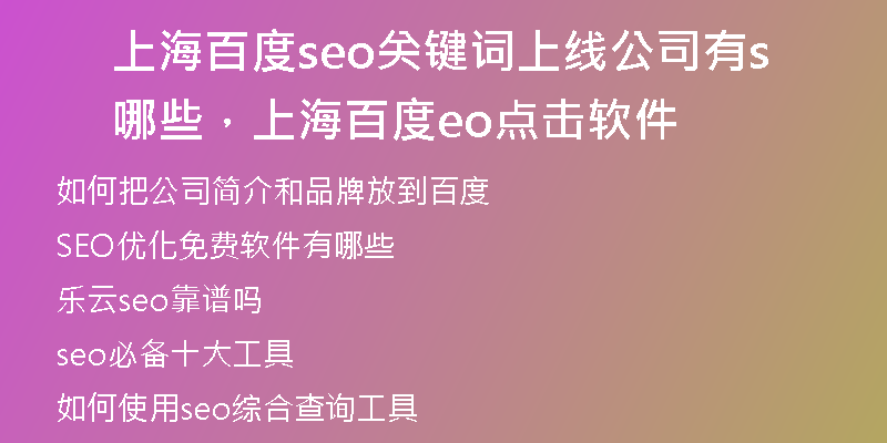 上海百度seo关键词上线公司有哪些，上海百度seo点击软件