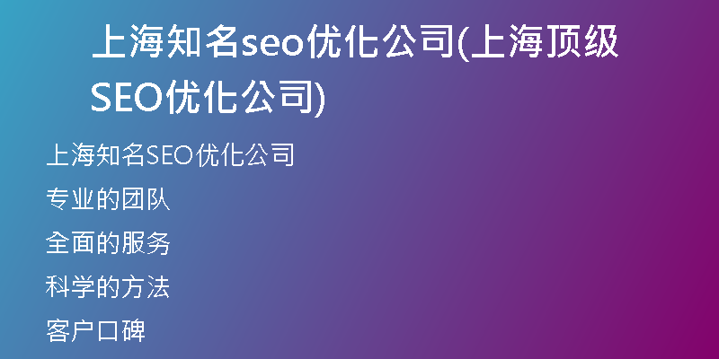 上海知名seo优化公司(上海顶级SEO优化公司)