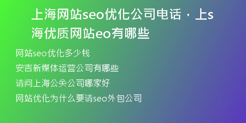 上海网站seo优化公司电话，上海优质网站seo有哪些