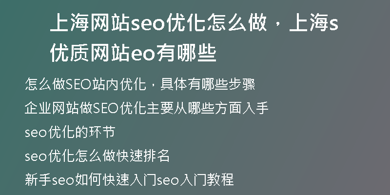 上海网站seo优化怎么做，上海优质网站seo有哪些
