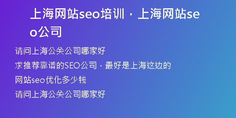 上海网站seo培训，上海网站seo公司