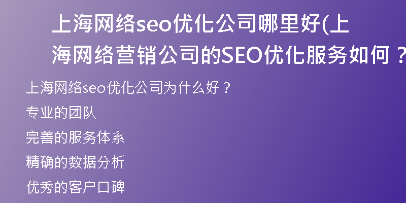 上海网络seo优化公司哪里好(上海网络营销公司的SEO优化服务如何？)