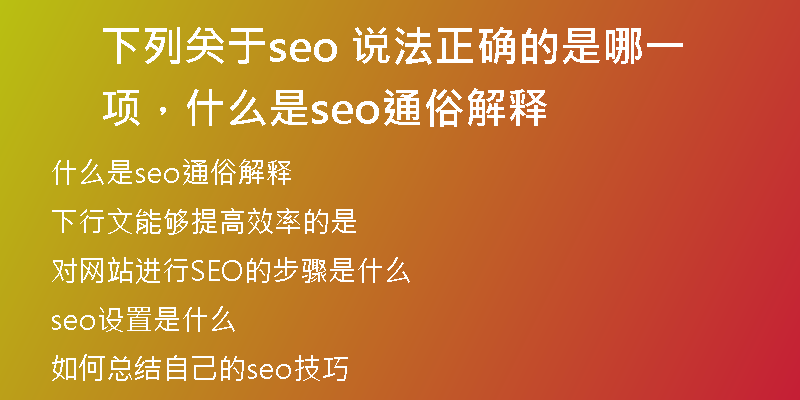 下列关于seo 说法正确的是哪一项，什么是seo通俗解释