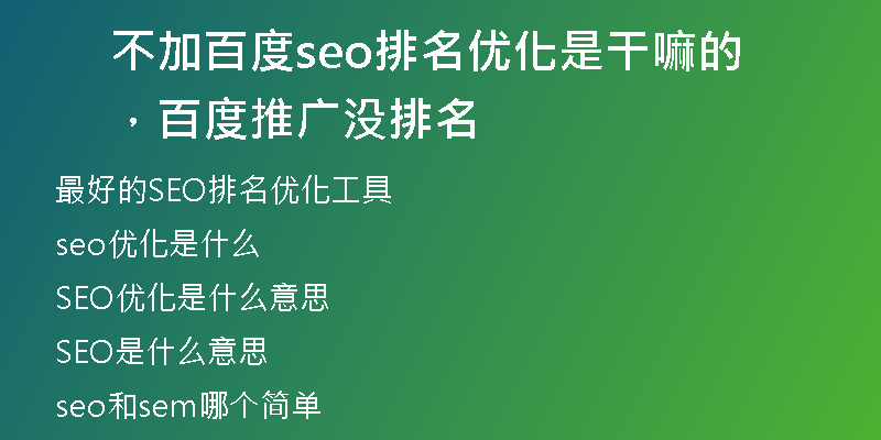 不加百度seo排名优化是干嘛的，百度推广没排名