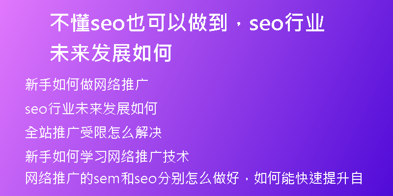 不懂seo也可以做到，seo行业未来发展如何
