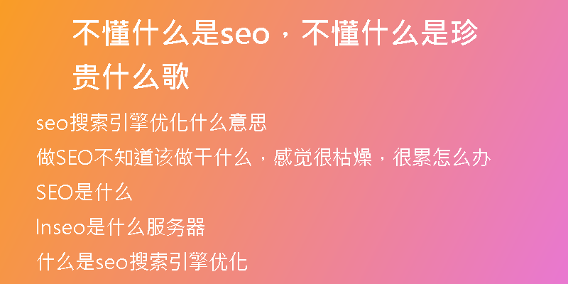 不懂什么是seo，不懂什么是珍贵什么歌