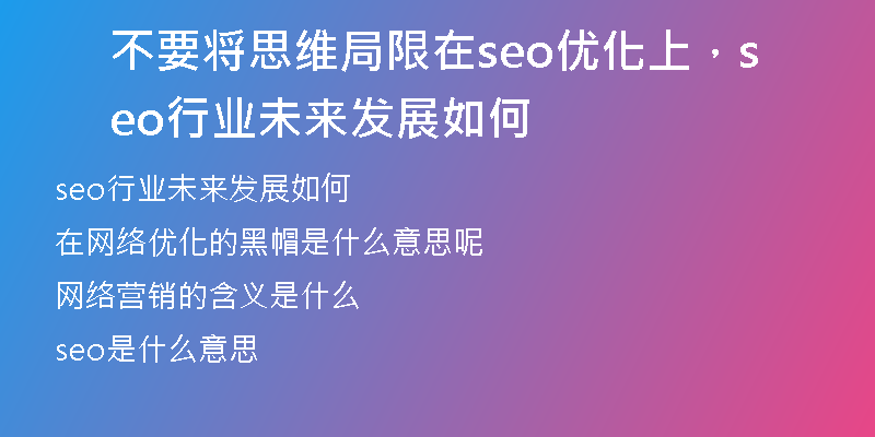 不要将思维局限在seo优化上,seo行业未来发展如何