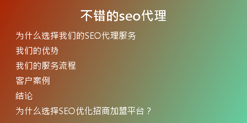 不错的seo代理