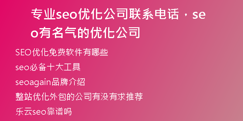 专业seo优化公司联系电话，seo有名气的优化公司