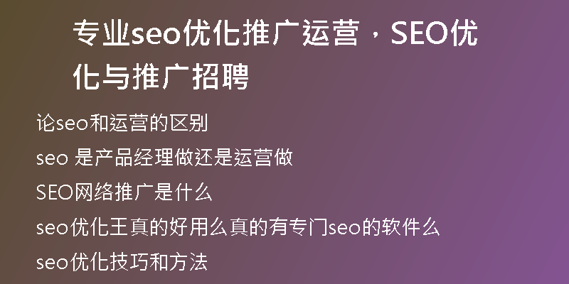 专业seo优化推广运营，SEO优化与推广招聘