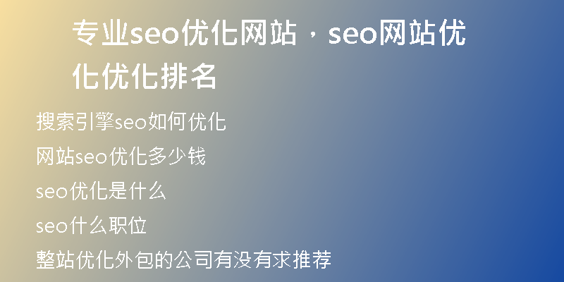专业seo优化网站，seo网站优化优化排名