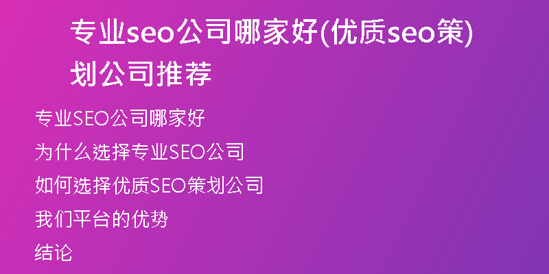 专业seo公司哪家好(优质seo策划公司推荐)