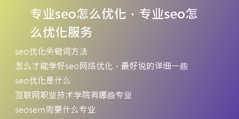 专业seo怎么优化，专业seo怎么优化服务
