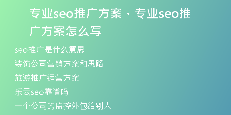 专业seo推广方案，专业seo推广方案怎么写