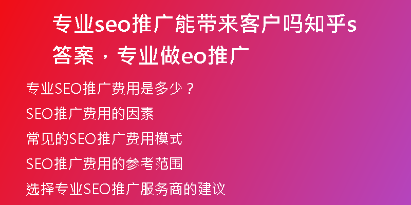 专业seo推广能带来客户吗知乎答案，专业做seo推广