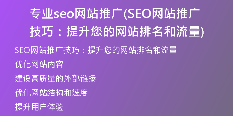 专业seo网站推广(SEO网站推广技巧：提升您的网站排名和流量)
