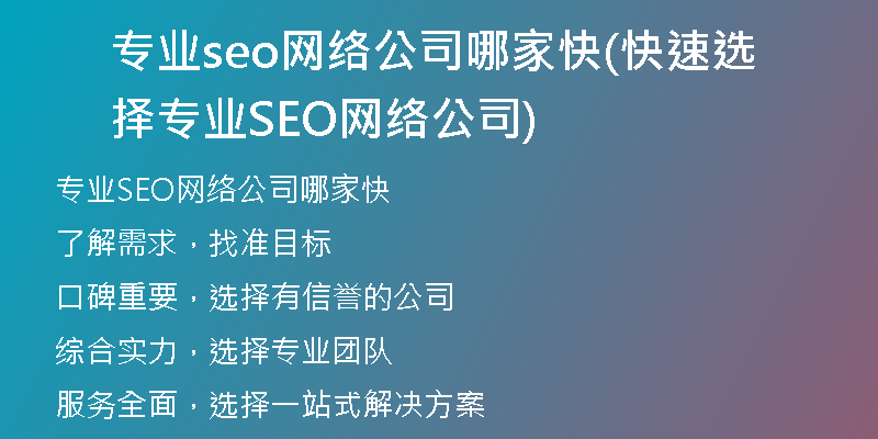 专业seo网络公司哪家快(快速选择专业SEO网络公司)