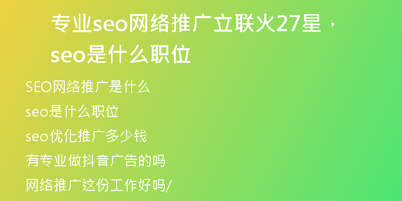 专业seo网络推广立联火27星，seo是什么职位