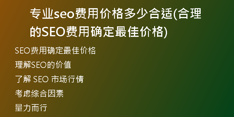 专业seo费用价格多少合适(合理的SEO费用确定最佳价格)