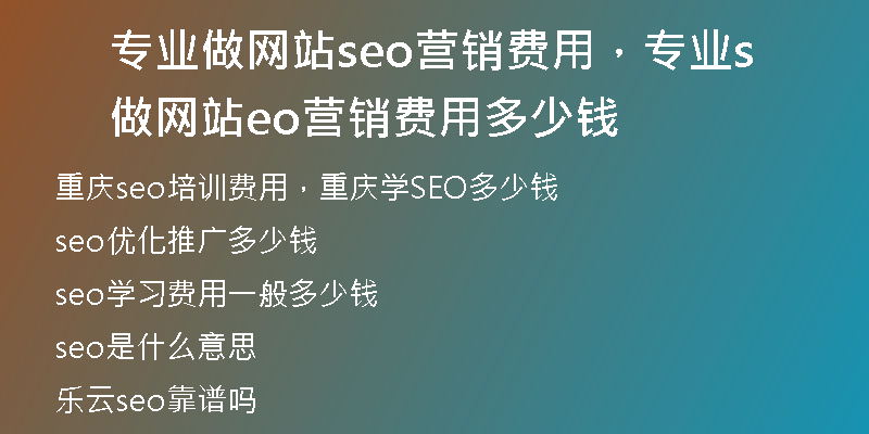 专业做网站seo营销费用，专业做网站seo营销费用多少钱