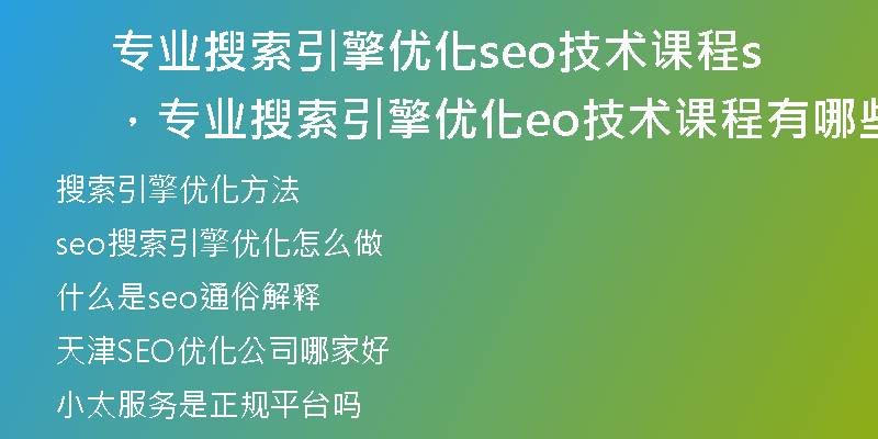 专业搜索引擎优化seo技术课程，专业搜索引擎优化seo技术课程有哪些