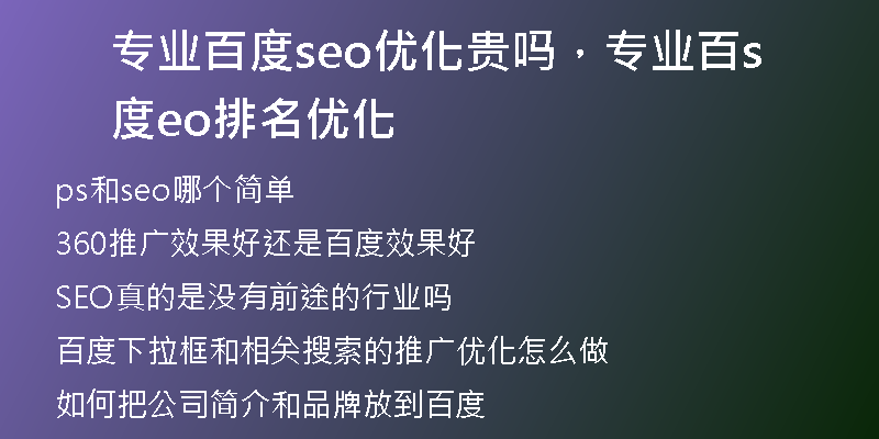 专业百度seo优化贵吗，专业百度seo排名优化