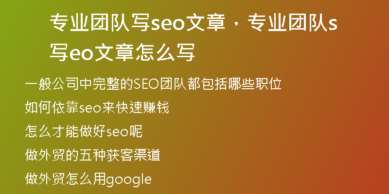 专业团队写seo文章,专业团队写seo文章怎么写