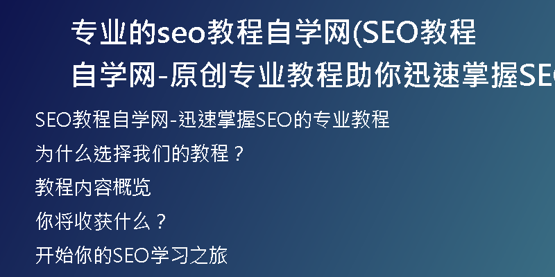 专业的seo教程自学网(SEO教程自学网-原创专业教程助你迅速掌握SEO)