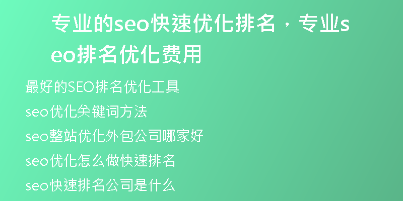 专业的seo快速优化排名，专业seo排名优化费用
