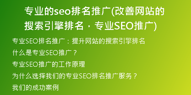 专业的seo排名推广(改善网站的搜索引擎排名，专业SEO推广)