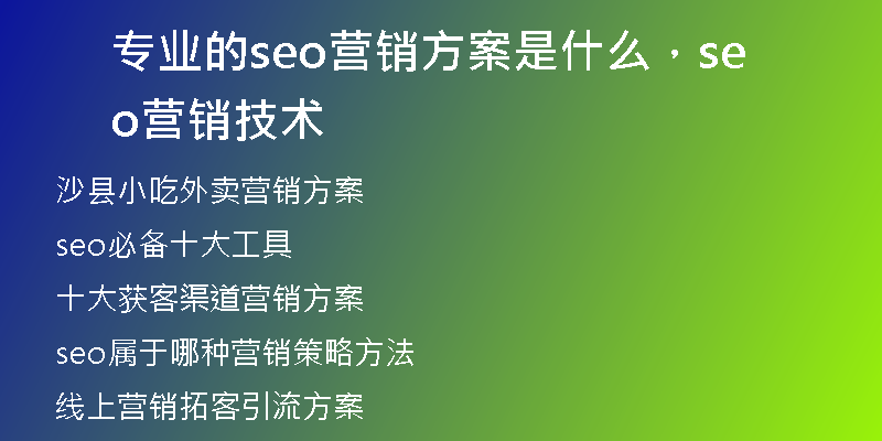 专业的seo营销方案是什么，seo营销技术