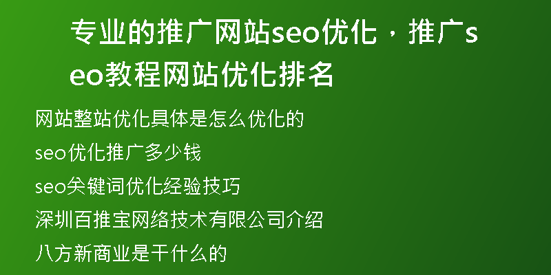 专业的推广网站seo优化，推广seo教程网站优化排名