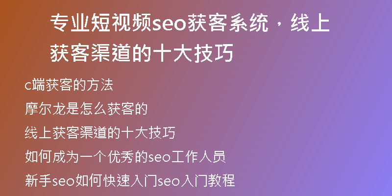 专业短视频seo获客系统,线上获客渠道的十大技巧