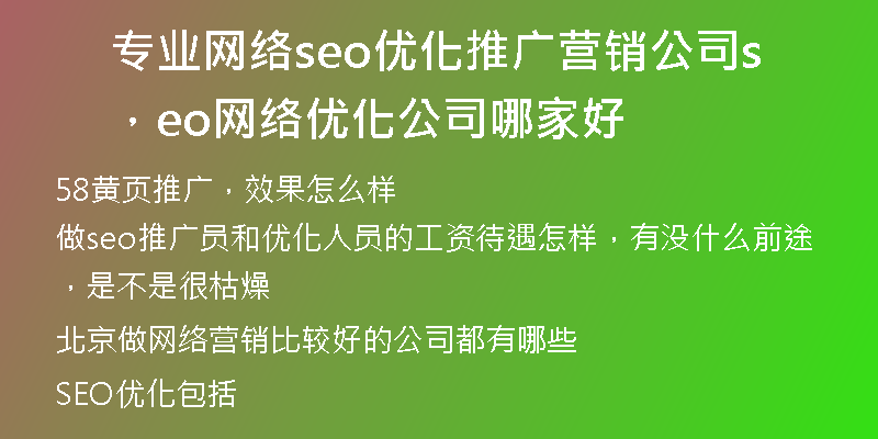 专业网络seo优化推广营销公司，seo网络优化公司哪家好