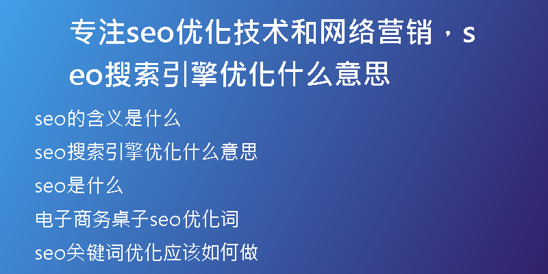 专注seo优化技术和网络营销,seo搜索引擎优化什么意思