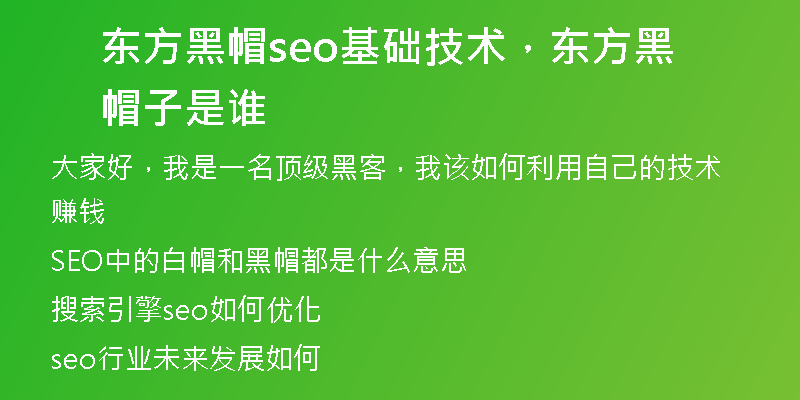 东方黑帽seo基础技术，东方黑帽子是谁